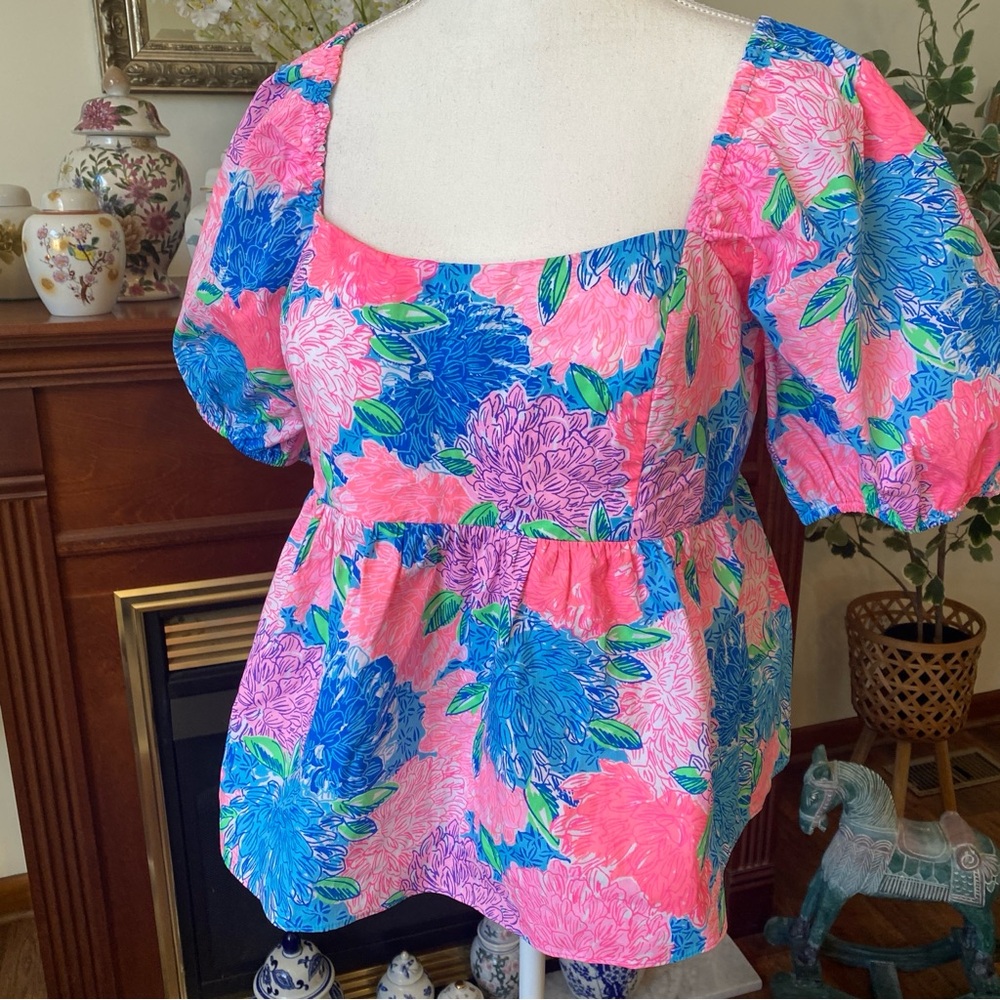 Lilly Pulitzer • Kay Babydoll Top • Beach House Blooms • Size 16 • NWT - Picture 3 of 8